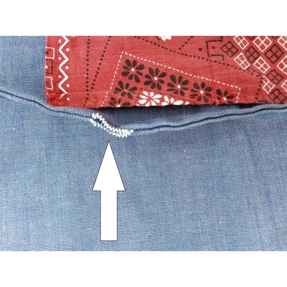 Vintage Handmade Denim Bandana Bib Apron 1970s Red 5 Pockets Handkerchief Adjust - Picture 8 of 8